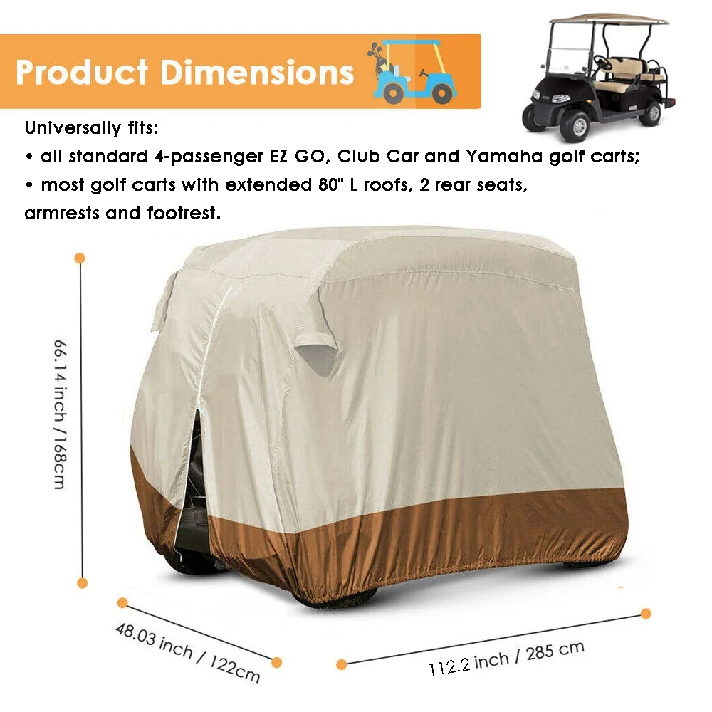 Golf Cart Cover 4 Passengers, Heavy Duty 420D Waterproof Golf Cart Covers Extended Roof Compatible with EZ GO Club Car Yamaha Golf Carts