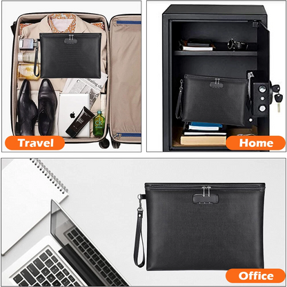 14" x 10" Fireproof Document Bag with Zipper & Lock, Waterproof Fire Safe Pouch for Cash, Passport, A4 Files