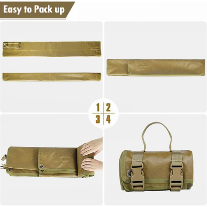 1000D Waterproof Shooting Mat, Non-Slip Tactical Roll-Up Hunting Blanket with Bipod Holder & Molle Webbings (Non-Padded)