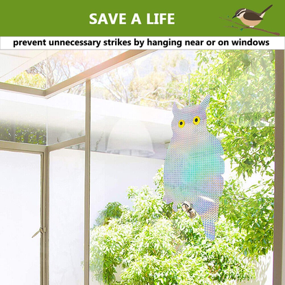 2 Pack Owl Decoy Scare, Hanging Reflective Fake Owl Woodpecker Bird Deterrent Control Device for Home & Garden