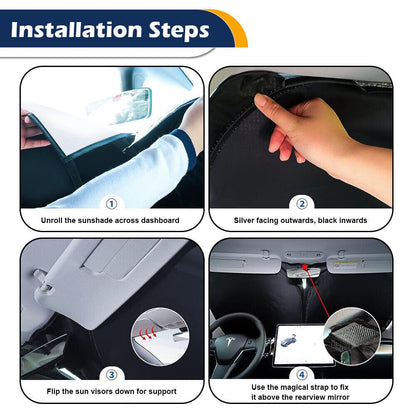 240T Foldable Car Sun Shade for Tesla Model Y / Model 3, UV Block, Heat Reduction, Cartoon Printing
