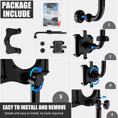 Car Rearview Mirror Phone Holder, 360° Rotating Rear View Mount for 3-7” Cellphones
