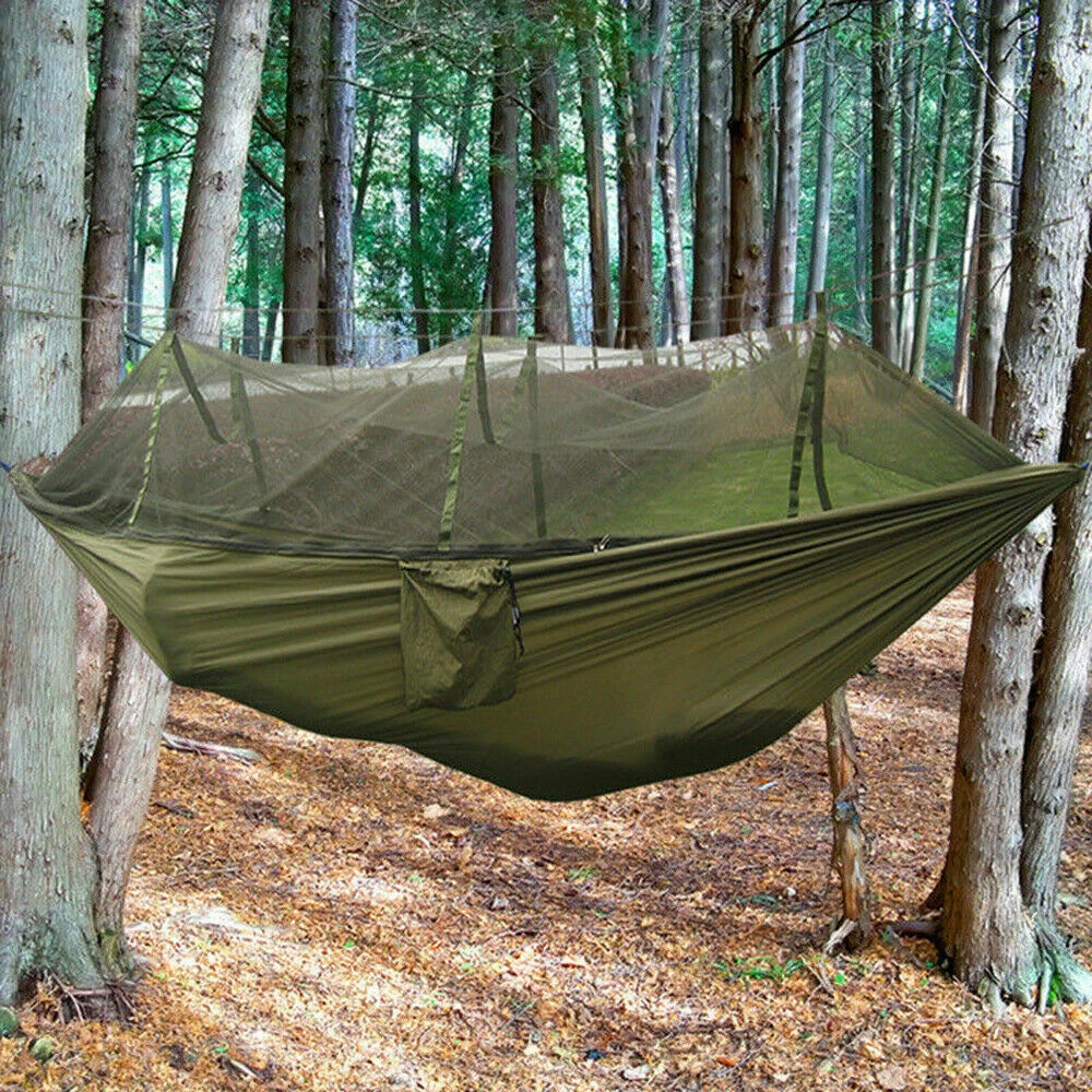 Bug-Proof Camping Hammock, Portable with Mosquito Net, Lightweight Nylon Hammock with Tree Straps for Travel Hiking Backpacking