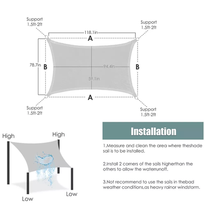 Rectangle/Square Waterproof Shade Sail Patio Awning Outdoor Garden Pool Sun Canopy Shelter Cover