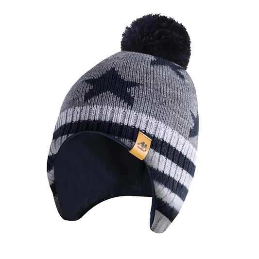 Kids Winter Knitted Hat Warm With Ear Flap Beanie Scarf Set Boys Girls Fleece