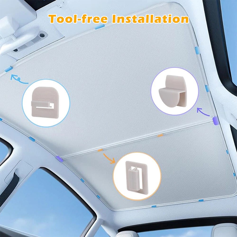 Sunshade Roof for Tesla Model Y 2021-2024, Foldable Glass Roof Cover with Nano Ice-Crystal Coatings, Heat Insulation