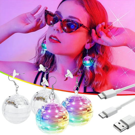 2 PCS Disco Ball Earrings Rechargeable for Girls Party Gift LED 16 Color Modes