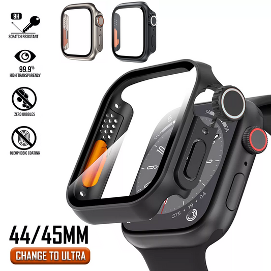 Ultra Look Cover Case with Screen Protector for Apple Watch Series 9/8/7 45mm, Series SE2/SE/6/5/4 44mm, Tempered Glass, Anti Scratch