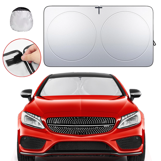 Foldable Car Windshield Sun Shade with Rearview Mirror Opening, Blocks UV Rays & Heat
