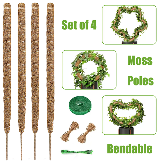 28” Bendable Moss Poles (Set of 4) for Monstera, Coir Support Stakes for Climbing Plants Indoor