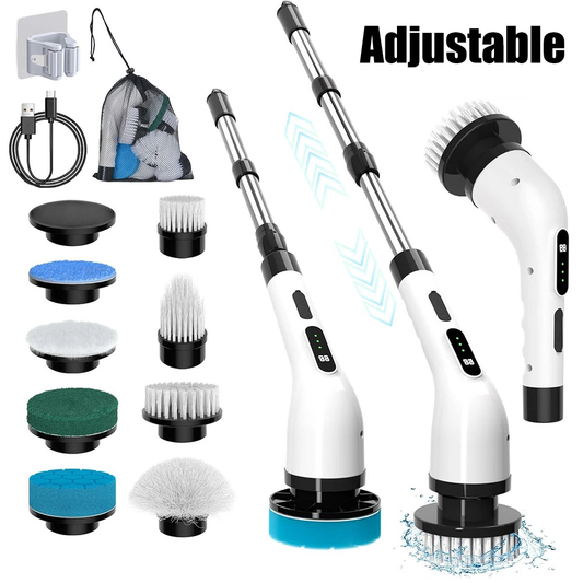 8-IN-1 Electric Spin Scrubber, Variable Speed Cordless Power Cleaning Brush, Rechargeable Cleaner, Adjustable Length, LED Indicator