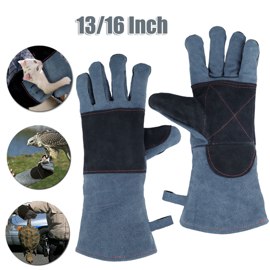 Animal Handling Gloves 13/16 Inch Bite Proof, Double Leather Arm Protection Anti Scratch, Safe Interaction with Dog, Cat, Snake, Reptile