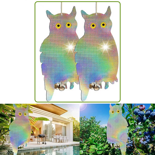 2 Pack Owl Decoy Scare, Hanging Reflective Fake Owl Woodpecker Bird Deterrent Control Device for Home & Garden
