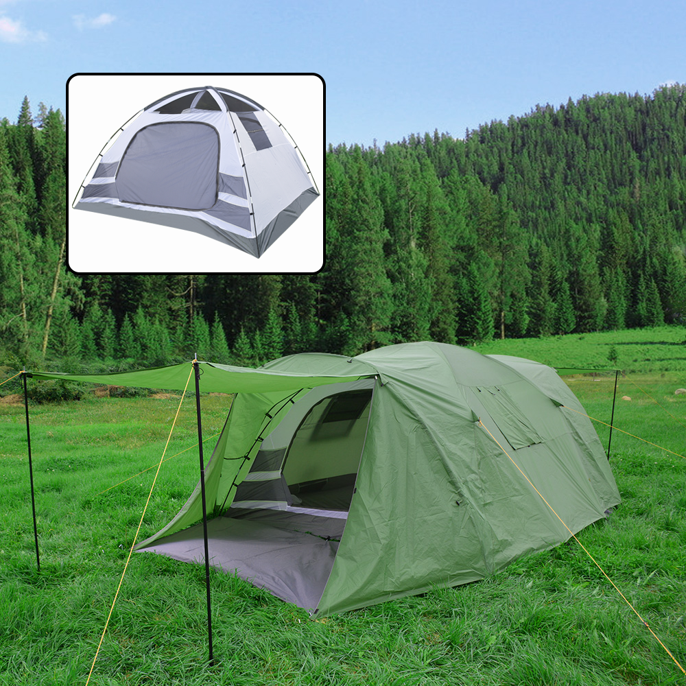 6-8 Person Camping Tent, 2 IN 1 Double Layer Design, Big Family Cabin Tent with 2 Porches, Waterproof