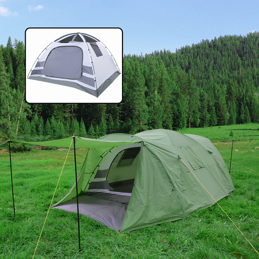 6-8 Person Camping Tent, 2 IN 1 Double Layer Design, Big Family Cabin Tent with 2 Porches, Waterproof