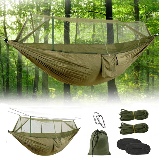 Bug-Proof Camping Hammock, Portable with Mosquito Net, Lightweight Nylon Hammock with Tree Straps for Travel Hiking Backpacking