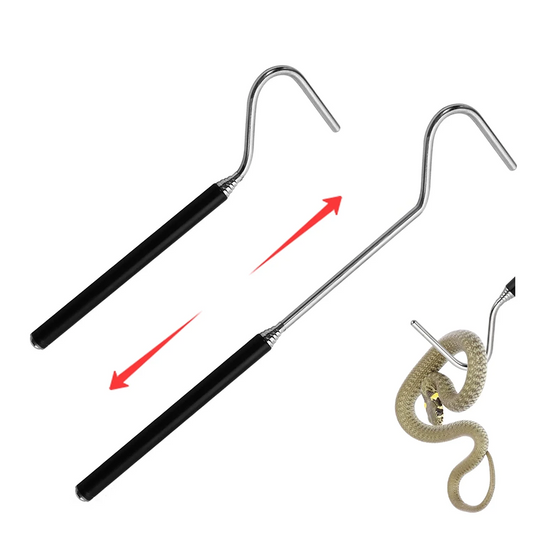39” Retractable Snake Hook Stainless Steel Reptile Handling Tool Anti-Slip Rubber Grip