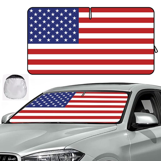 Foldable Car Sun Shade with Flag Printing, Windshield Sunshade, UV Ray & Heat Reduction