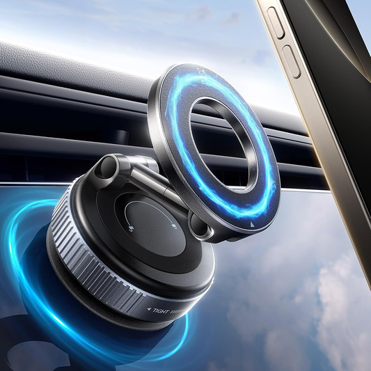 360° Adjustable Car Phone Holder, Magnetic Vacuum Suction Cup Mount, Foldable Stand for iPhone Android