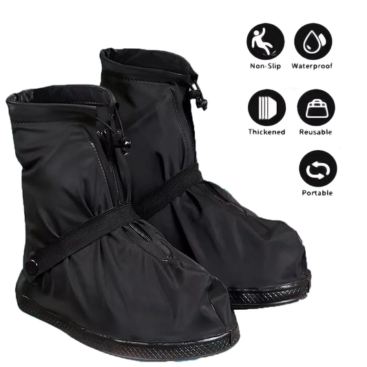 Waterproof Rain Shoe Covers with Elastic Securing Straps, Anti-Slip, Lightweight, Portable Overshoes for Outdoor Walking, Hiking & Camping