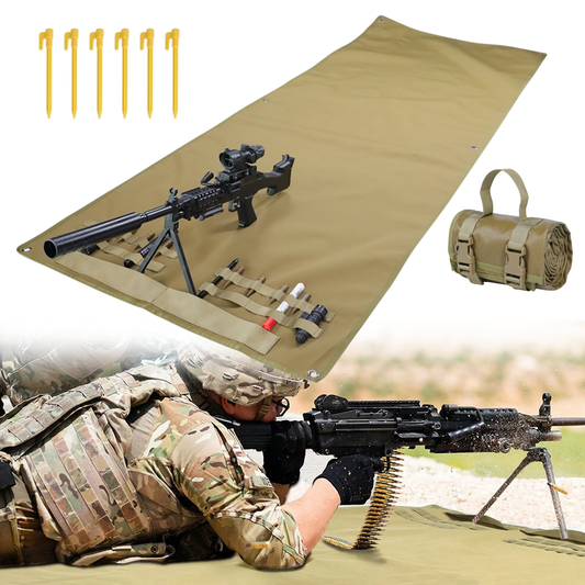 1000D Waterproof Shooting Mat, Non-Slip Tactical Roll-Up Hunting Blanket with Bipod Holder & Molle Webbings (Non-Padded)