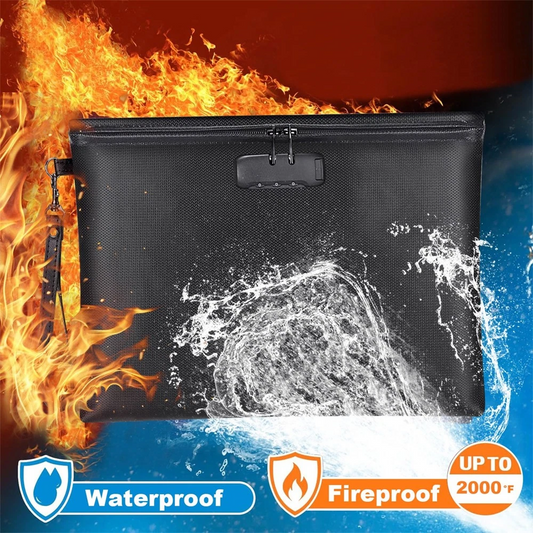 14" x 10" Fireproof Document Bag with Zipper & Lock, Waterproof Fire Safe Pouch for Cash, Passport, A4 Files