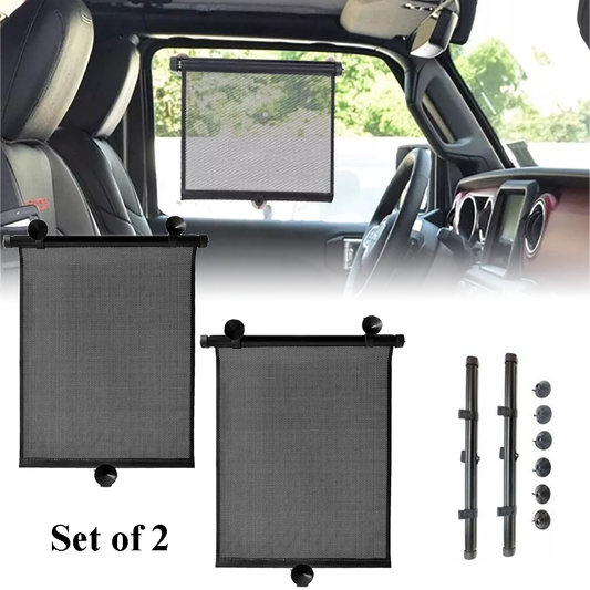 Set of 2 Car Sun Shades for Side Windows, Retractable, Blocks Heat and UV Rays
