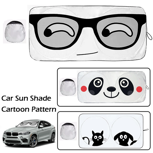 Foldable Car Sun Shade with Cute Printing, Windshield Sunshade, UV Ray & Heat Reduction