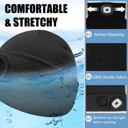 Winter Knit Beanie Hat with LED Light for Boys Girls Outdoor Headlamp Cap