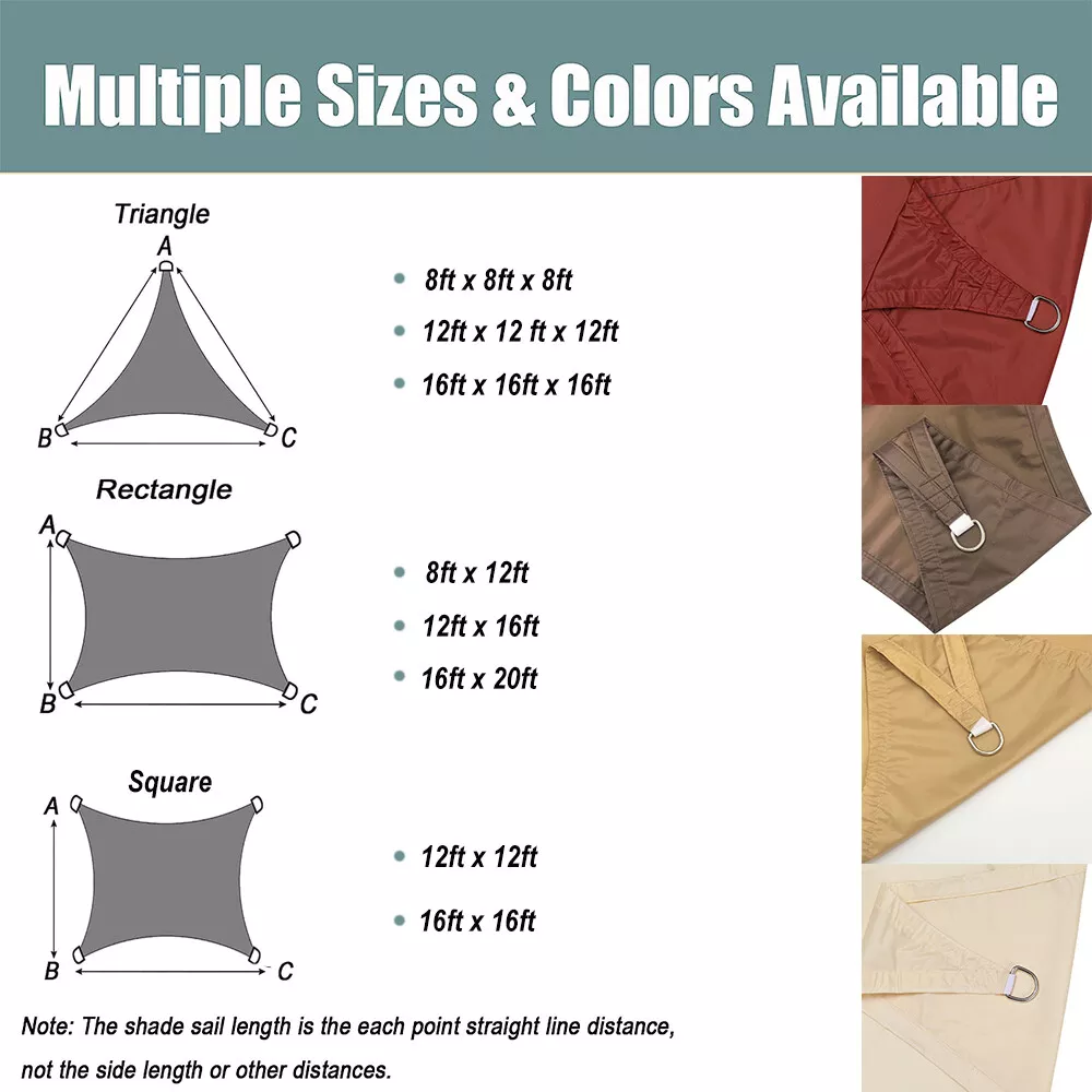 Rectangle/Square Waterproof Shade Sail Patio Awning Outdoor Garden Pool Sun Canopy Shelter Cover