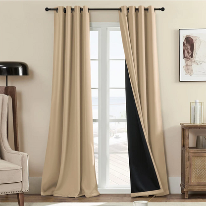 100% Blackout Window Curtain Panels, Sound & Full Light Blocking Drapes with Black Liner for Bedroom, 52" x 84" Thermal Insulated Draperies with Metal Grommets