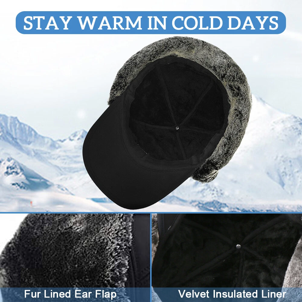 Winter Fur Ear Flap Trapper Hat Full Face Mask Aviator Thermal Warm Snow Ski Cap