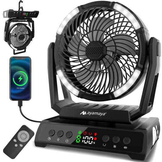 Camping Fan with Light, Rechargeable Tent Fan with Remote