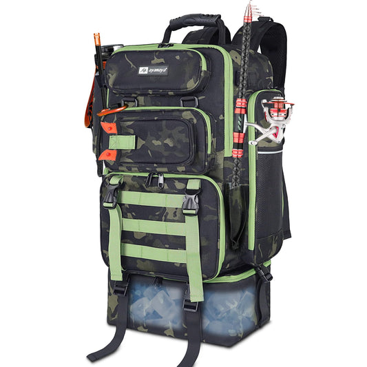 Fishing Backpack with Cooler, 45L Tackle Backpack with Rod Holders & Insulated Lunch Bag