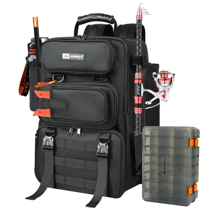 Fishing Backpack, 40L Tackle Backpack with Rod Holders & 2 Tackle Trays