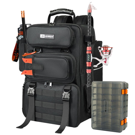 Fishing Backpack, 40L Tackle Backpack with Rod Holders & 2 Tackle Trays