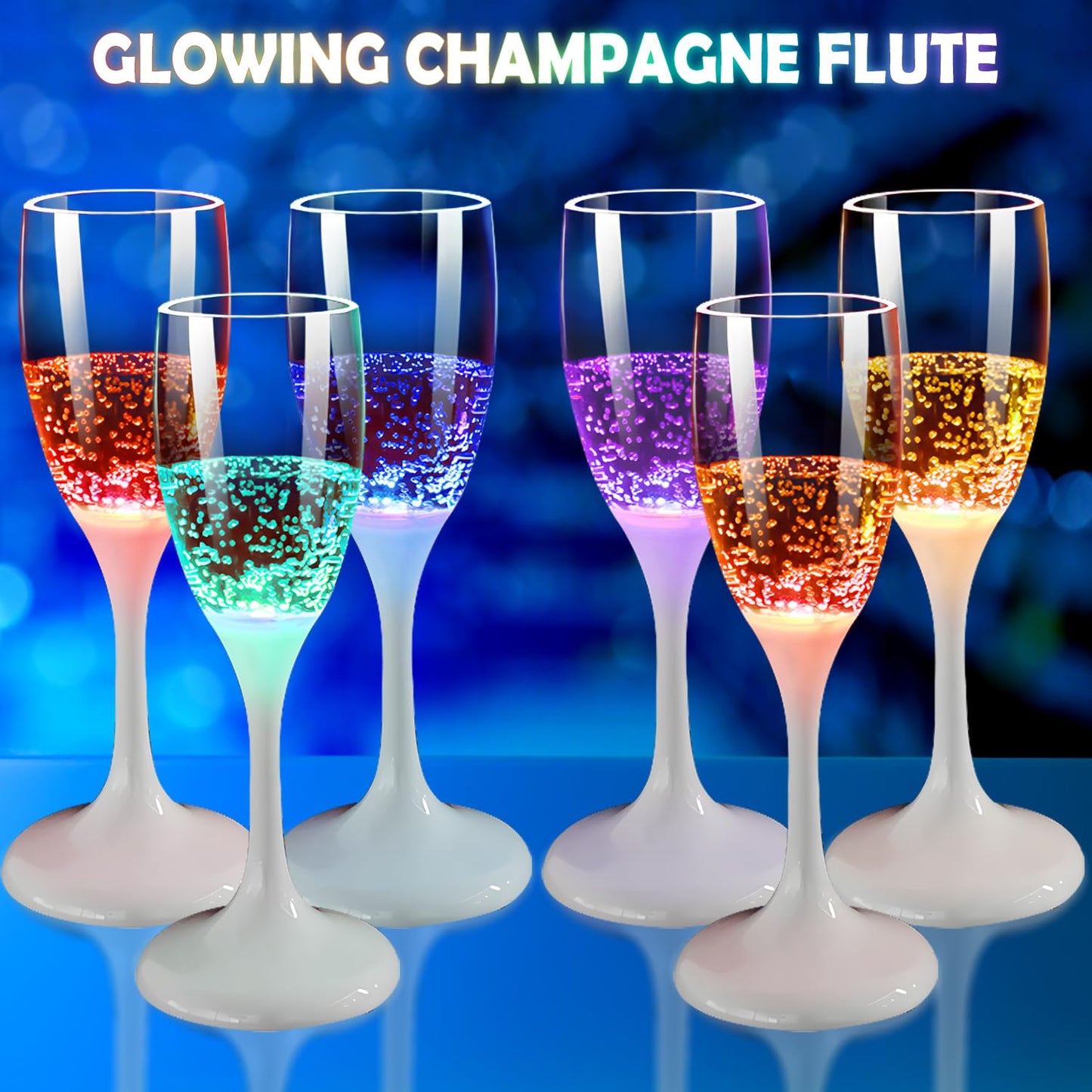 LED Light Up Cups Wine Champagne Flutes Set of 6 Party Favors Adults
