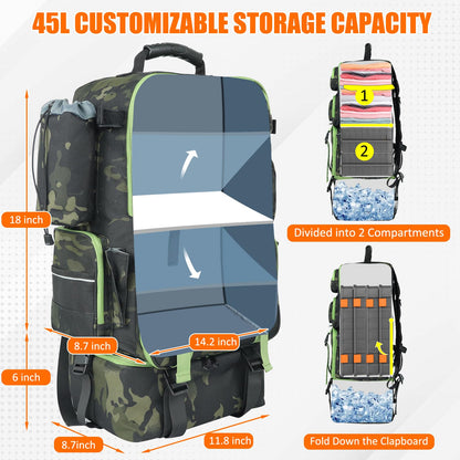Fishing Backpack with Cooler, 45L Tackle Backpack with Rod Holders & Insulated Lunch Bag
