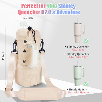 For Stanley Tumbler Cup 40oz Water Bottle Holder Carry Bag Travel Pouch w/ Strap