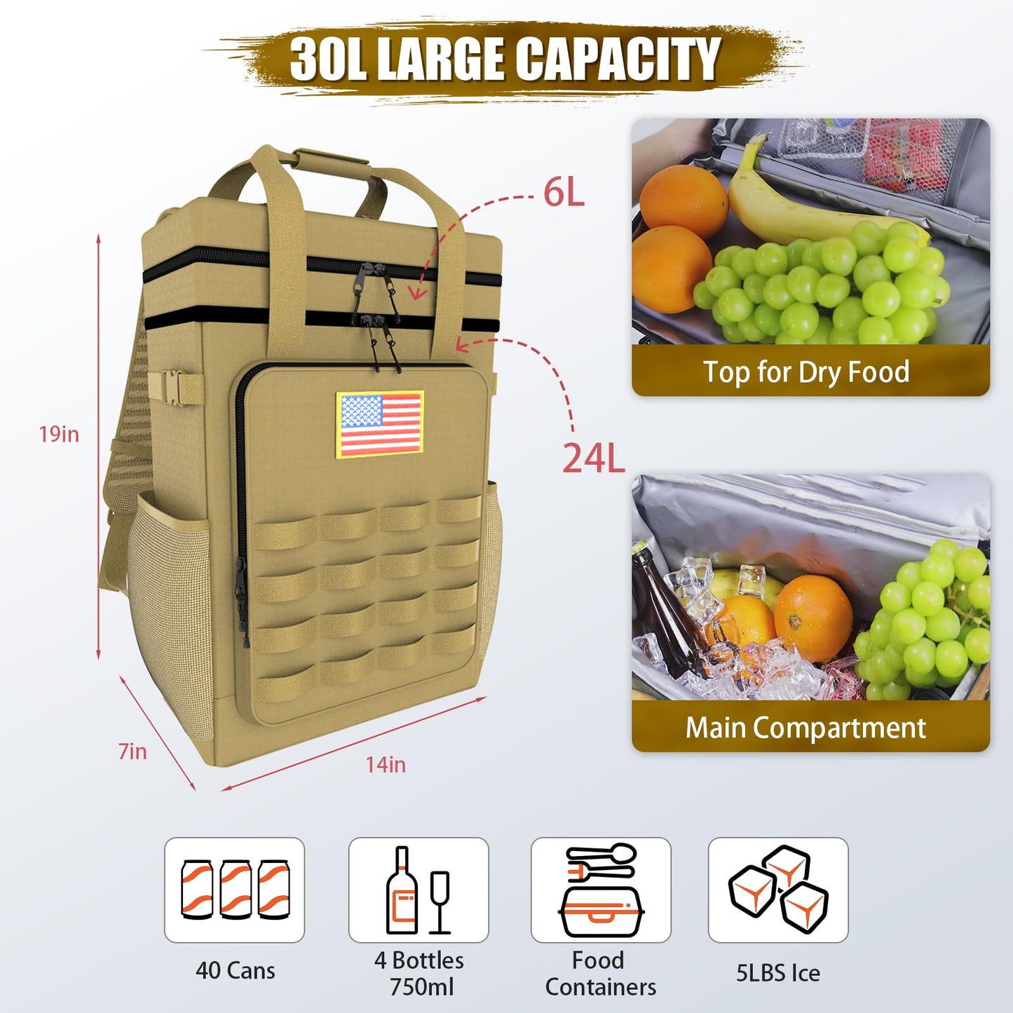 Tactical Backpack Cooler, Leakproof 40 Cans Soft Cooler Backpack with Handle