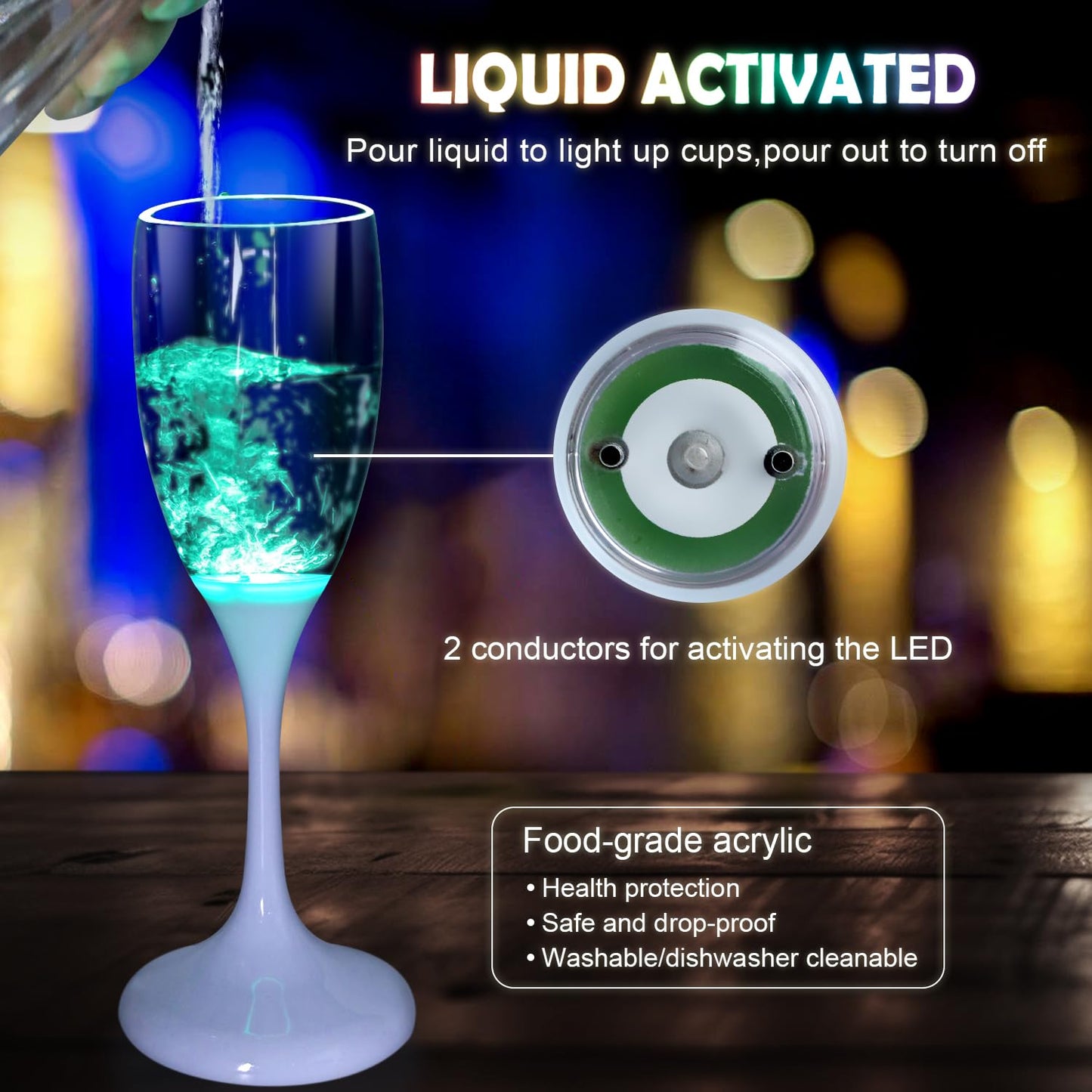 LED Light Up Cups Wine Champagne Flutes Set of 6 Party Favors Adults