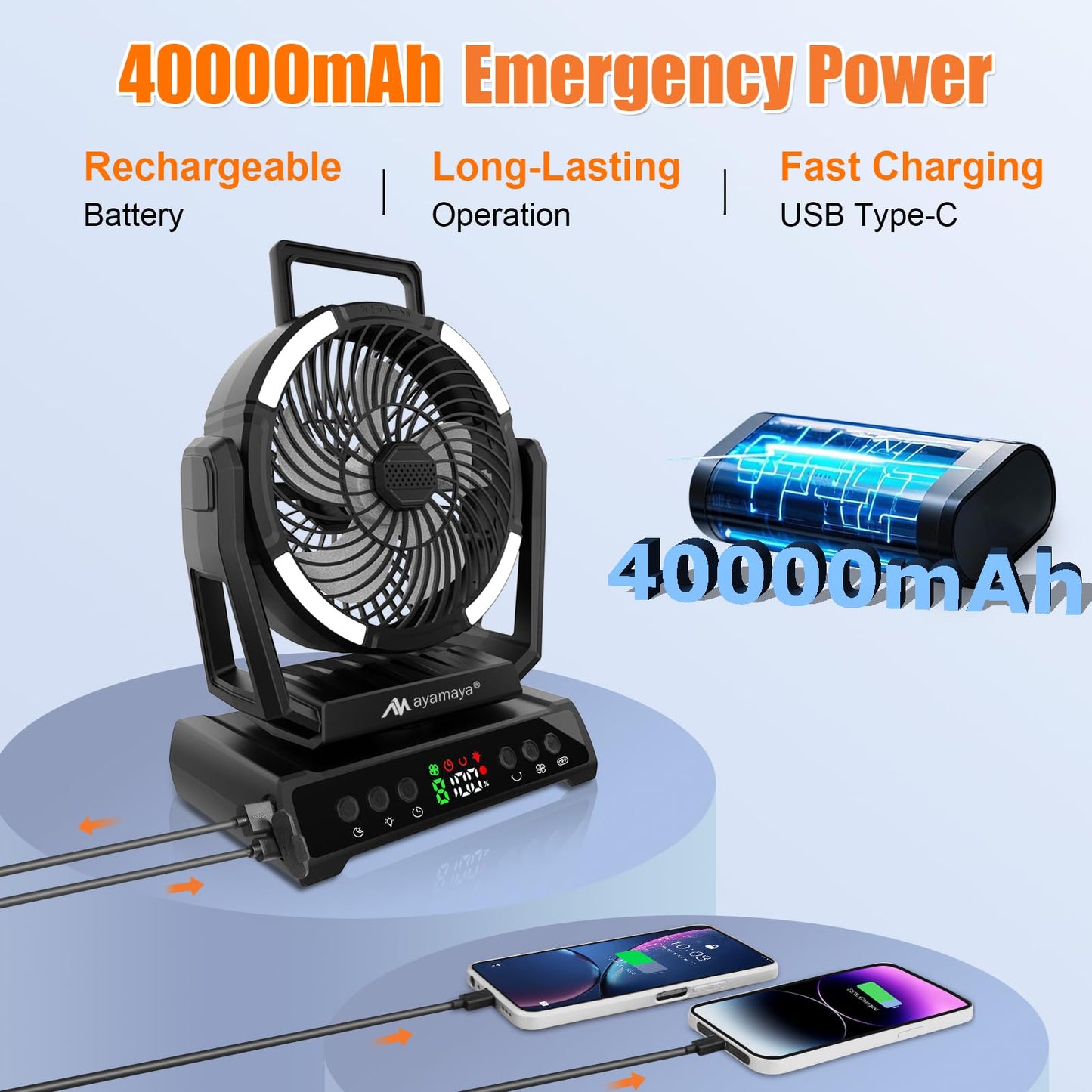 Camping Fan with Light, Rechargeable Tent Fan with Remote