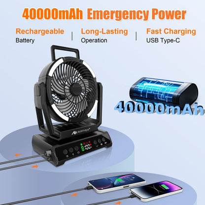 Camping Fan with Light, Rechargeable Tent Fan with Remote