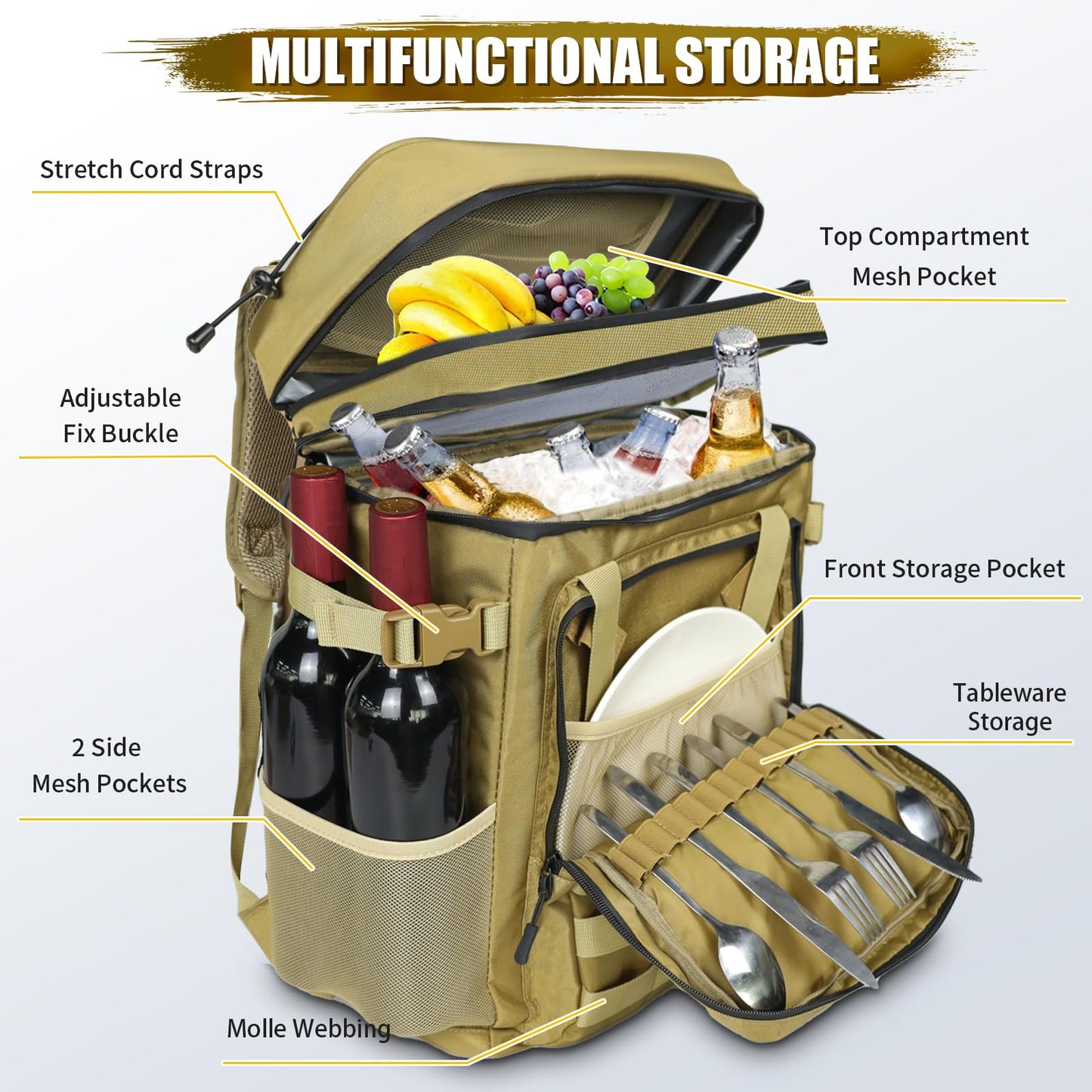Tactical Backpack Cooler, Leakproof 40 Cans Soft Cooler Backpack with Handle