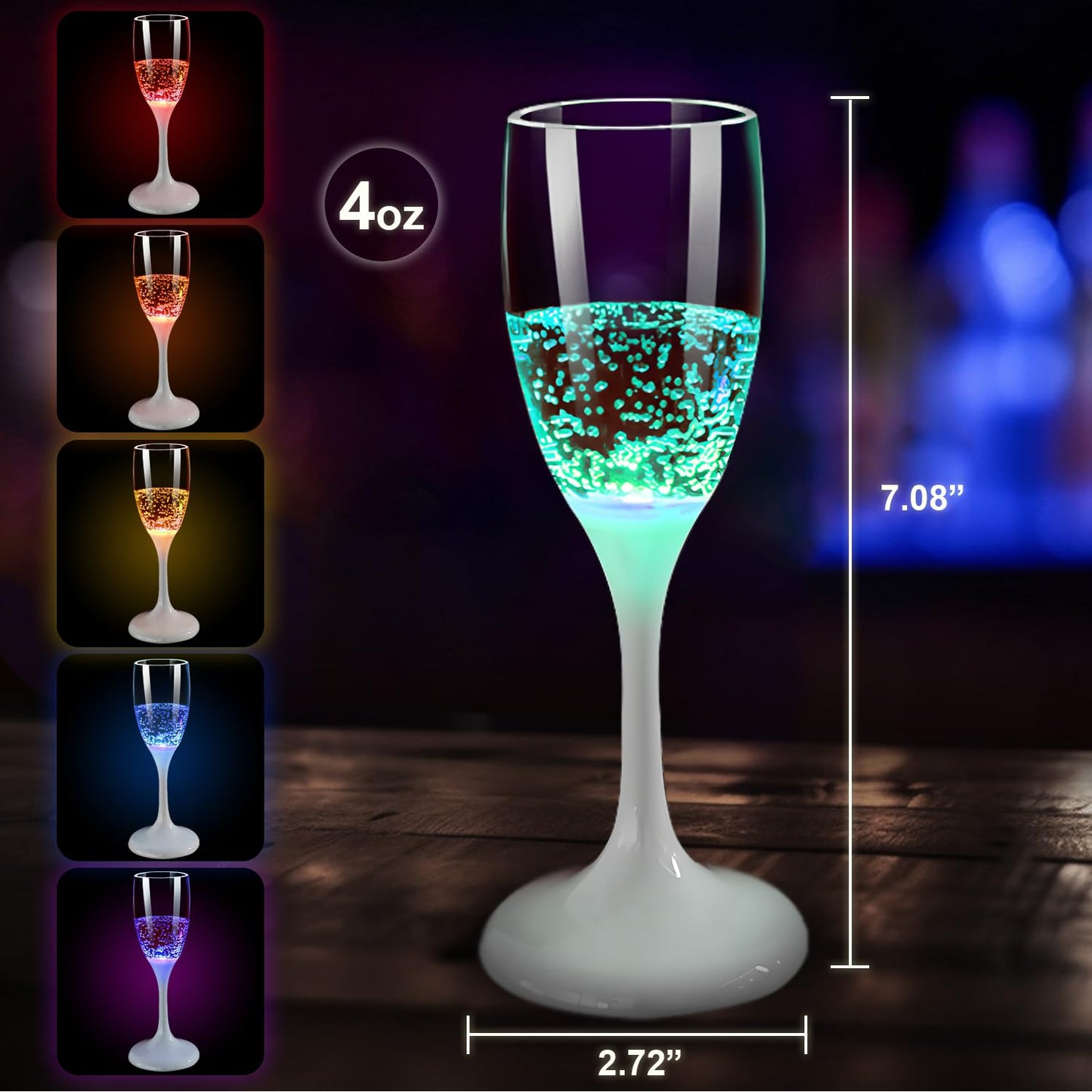 LED Light Up Cups Wine Champagne Flutes Set of 6 Party Favors Adults