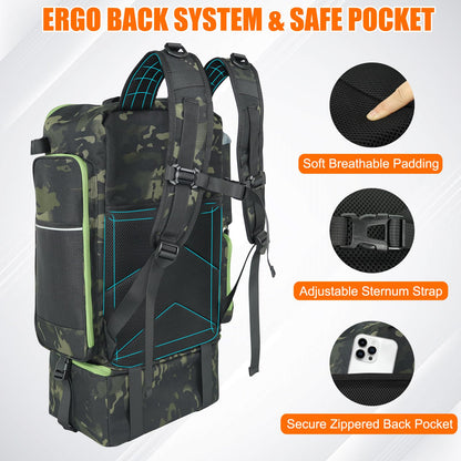 Fishing Backpack with Cooler, 45L Tackle Backpack with Rod Holders & Insulated Lunch Bag