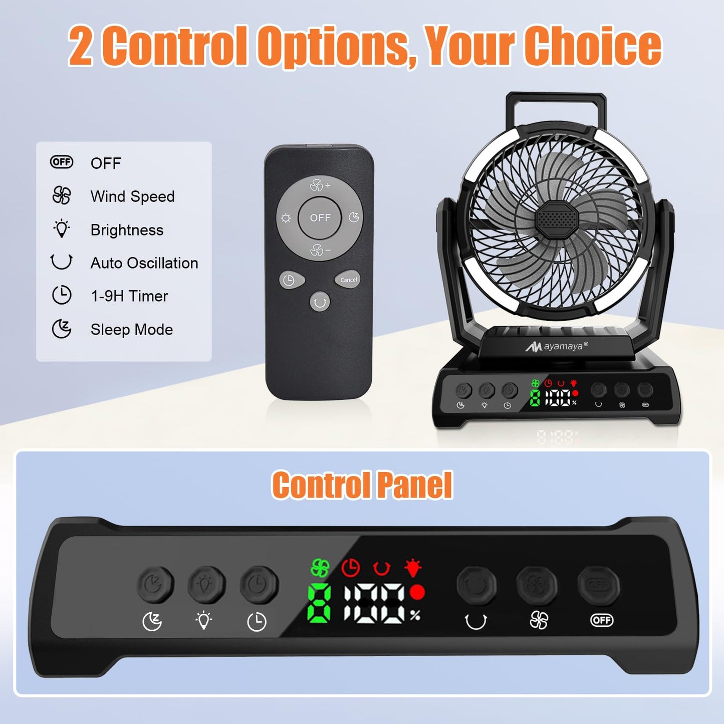 Camping Fan with Light, Rechargeable Tent Fan with Remote