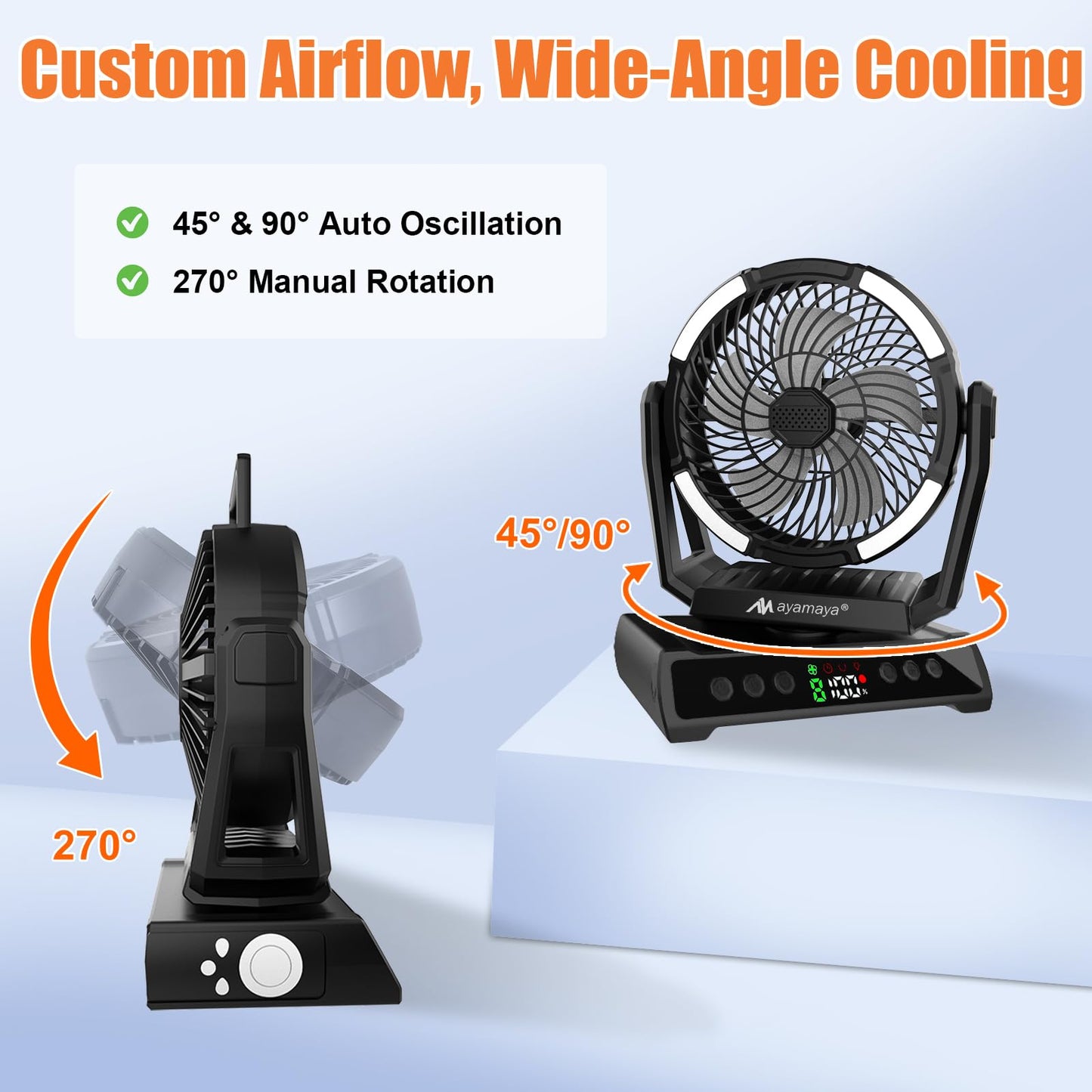 Camping Fan with Light, Rechargeable Tent Fan with Remote