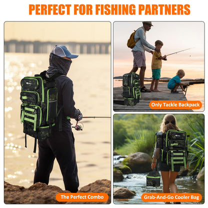 Fishing Backpack with Cooler, 45L Tackle Backpack with Rod Holders & Insulated Lunch Bag