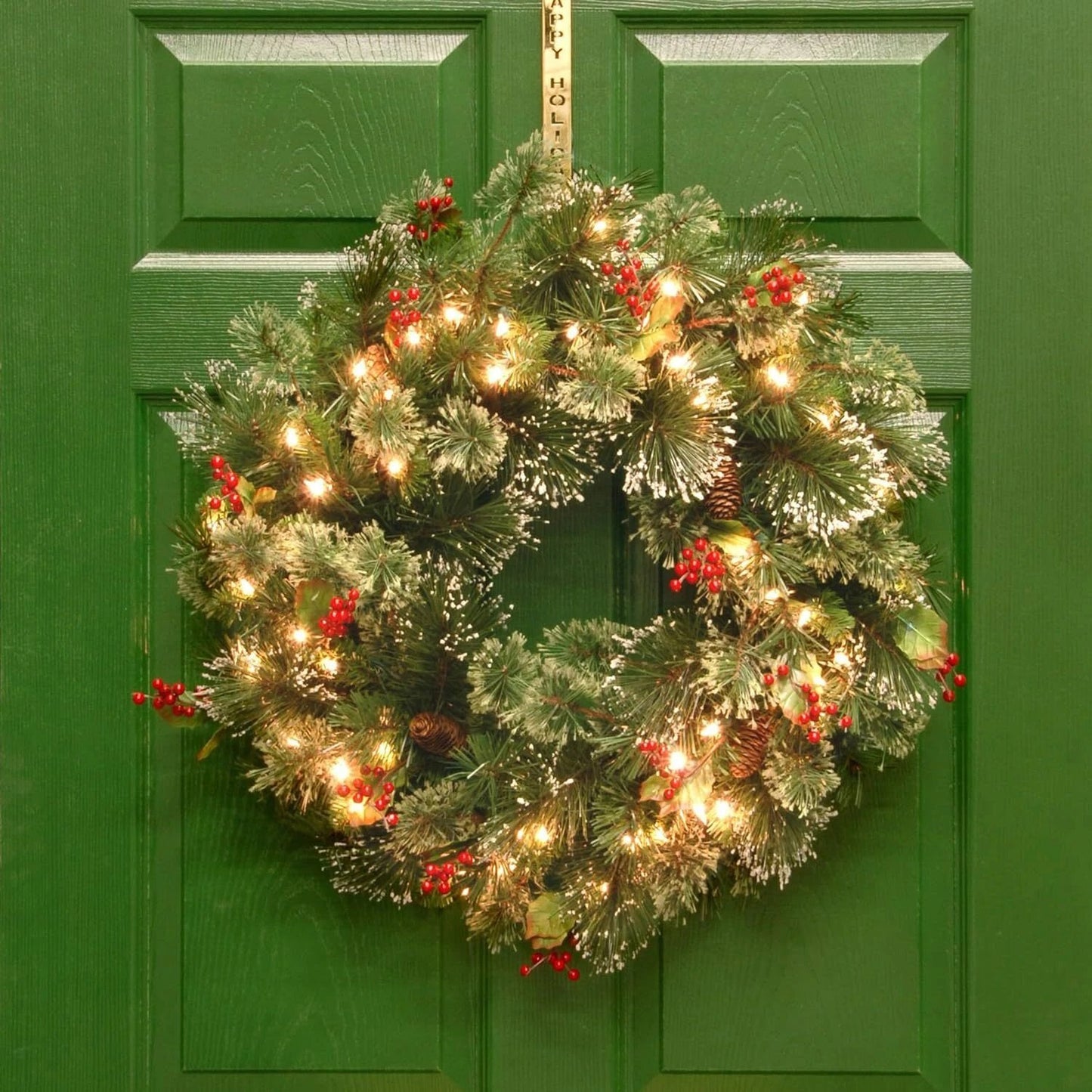 24in Pre-Lit Christmas Wreath Garland Decor for Home Front Door Wall Hanging